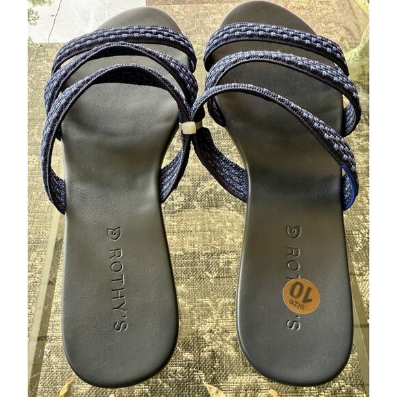 ROTHY'S Size 10 Triple Bands Strappy Slide Sandals Flats Blue White Resort Pool - Picture 3 of 4